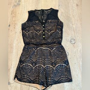 Cache Black & Nude Lace Jumpsuit Romper Small